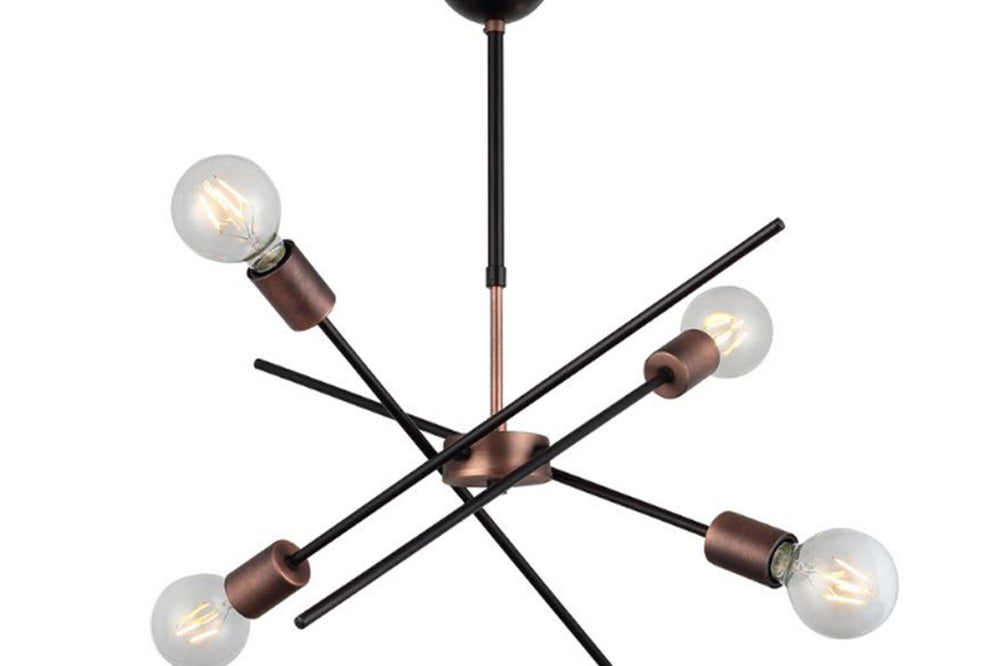 Gera Four-Arms Copper-Black Chandelier 4Xe27