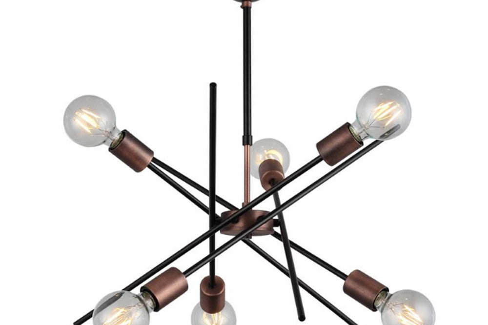 Gera Six-Arms Copper-Black Chandelier 6Xe27