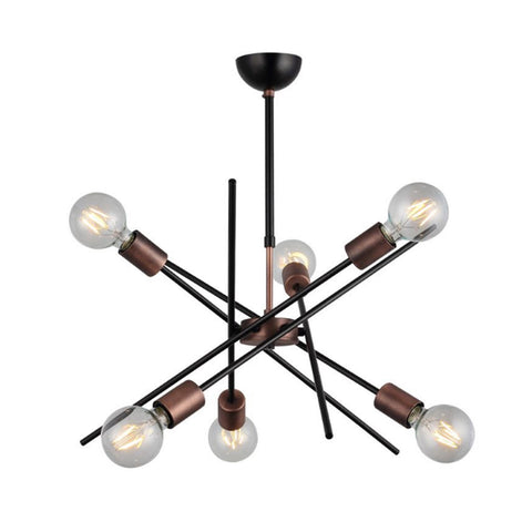 Gera Six-Arms Copper-Black Chandelier 6Xe27