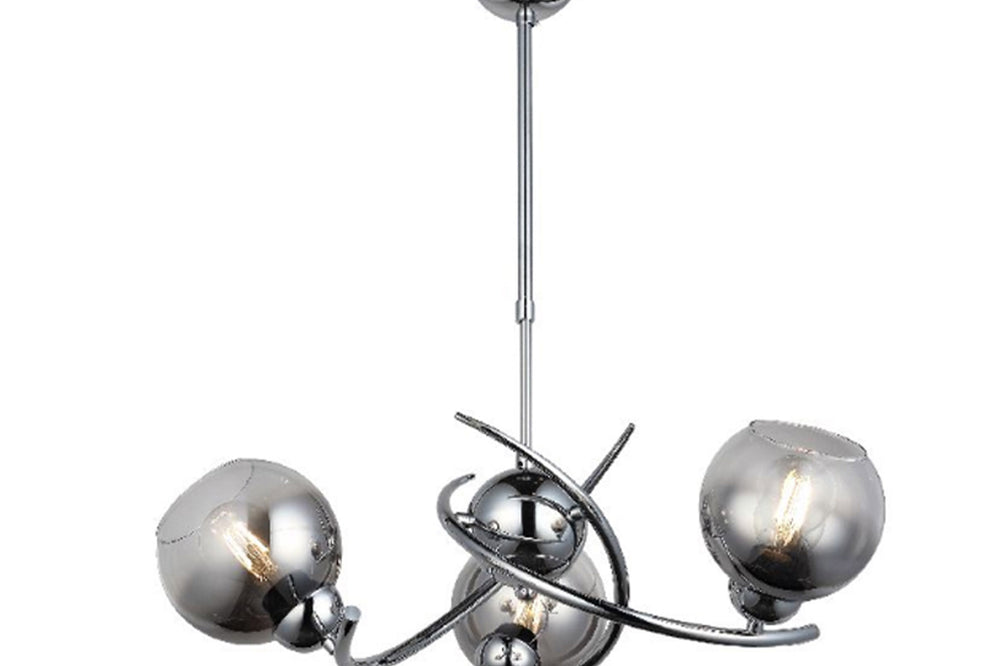 Hedra Three-Arm Chrome Chandelier Chandelier 3Xe27