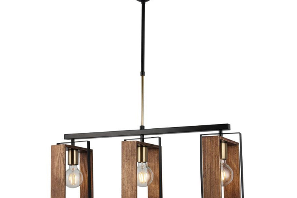 Karo Three-Arm Antique/Black Painted Lined Chandelier 3Xe27