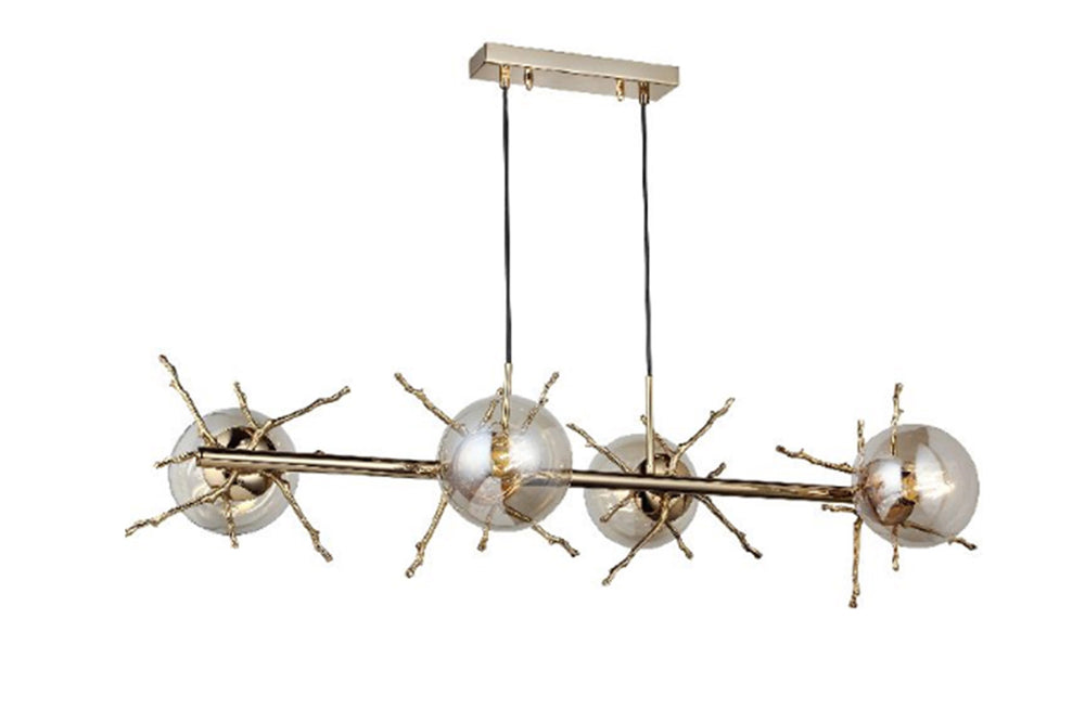 Lumeno Four-Arms Lined Golden Chandelier 4Xe27