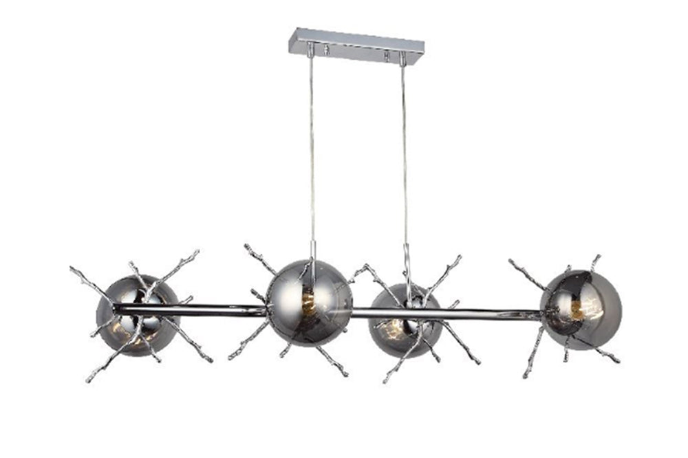 Lumeno Four-Arms Lined Chrome Chandelier 4Xe27