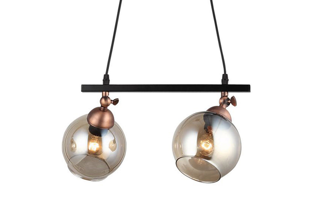 Serta Two-Arm Lined Black-Copper Chandelier 2Xe27