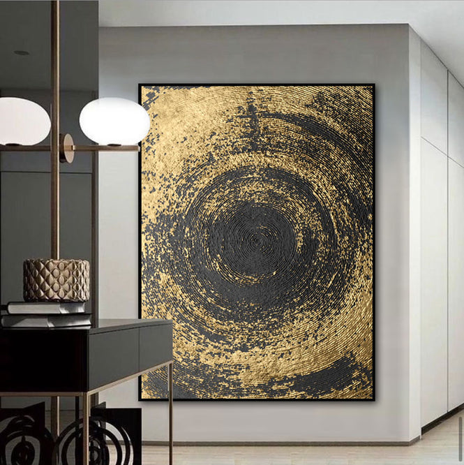 Abstract Gold Black Circle Oil Painting Textured Painting