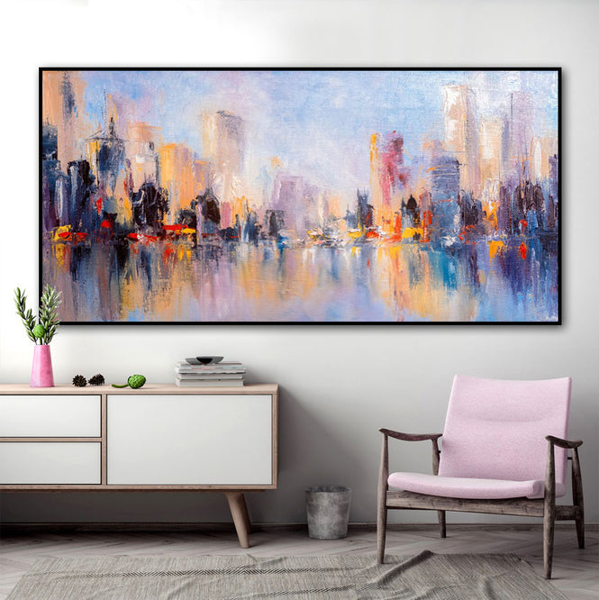 Abstract Orange City Oil Painting Textured Painting