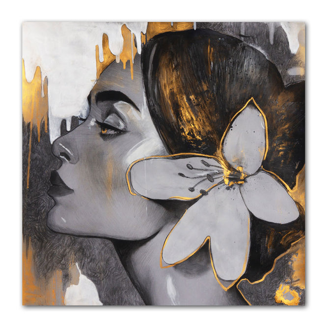 Gold Flower Woman Oil Painting Textured Painting