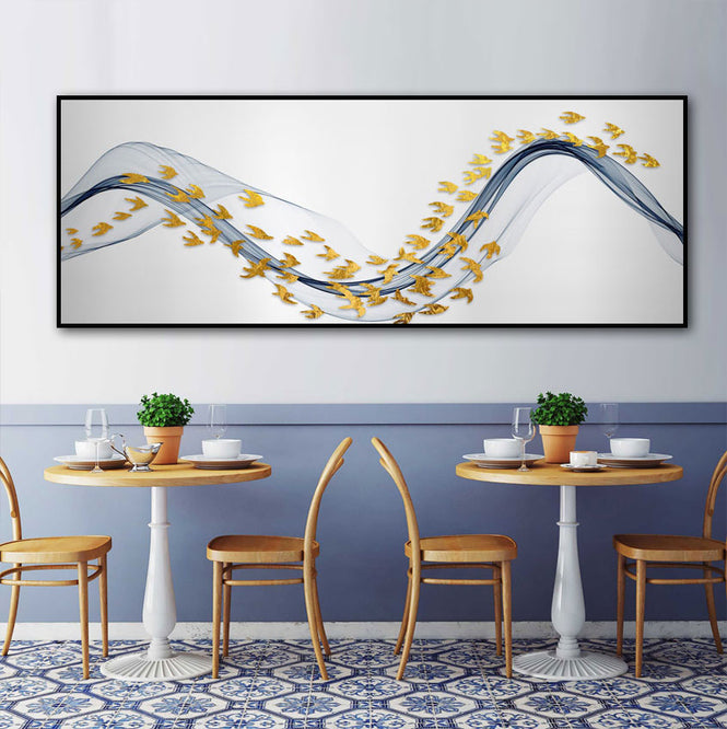 Abstract Gold Birds Oil Painting Textured Painting