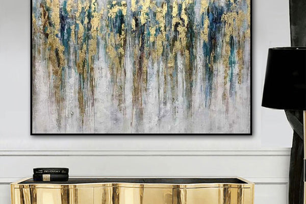 Golden Rain Abstract Oil Painting Textured Painting