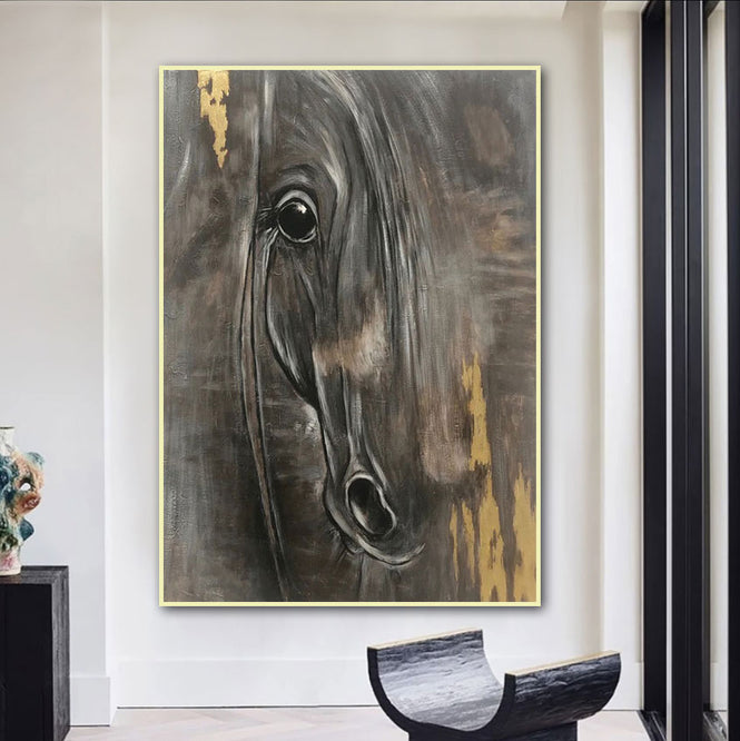 Gold Leaf Horse Abstract Oil Painting Textured Painting