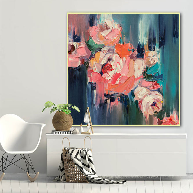 Abstract Pink Rose Oil Painting Textured Painting