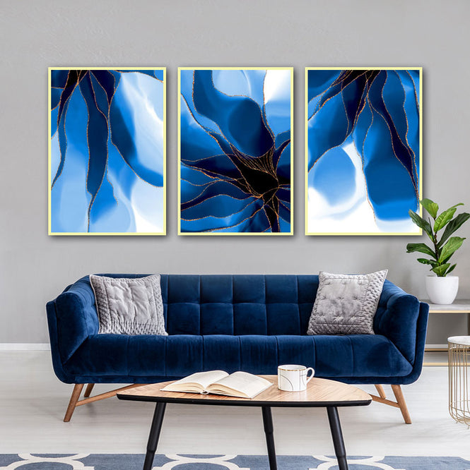 Abstract Navy Flower 3 Pieces Oil Painting Textured Painting