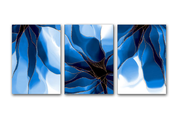 Abstract Navy Flower 3 Pieces Oil Painting Textured Painting