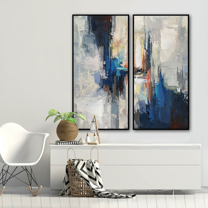 Abstract White n Blue Binary Oil Painting Textured Painting