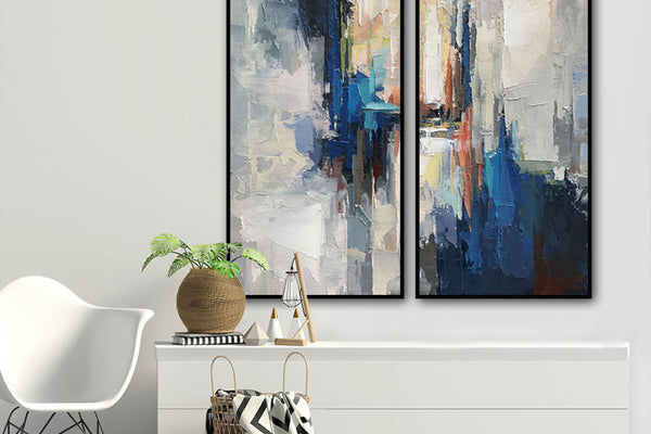 Abstract White n Blue Binary Oil Painting Textured Painting