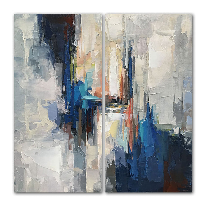 Abstract White n Blue Binary Oil Painting Textured Painting